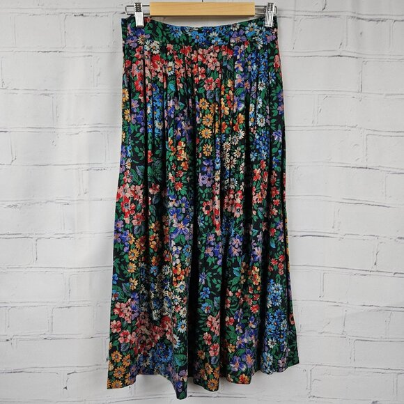 Rafaella Floral Maxi Skirt Pleated Womens 8 Rayon Wool Blend Button Multicolor - Picture 6 of 12